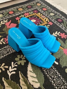 Nordstrom Bright Blue Quilted Block Heel Mules